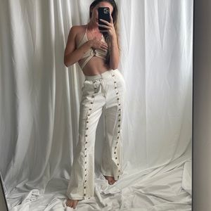 White Linen Flare Pants